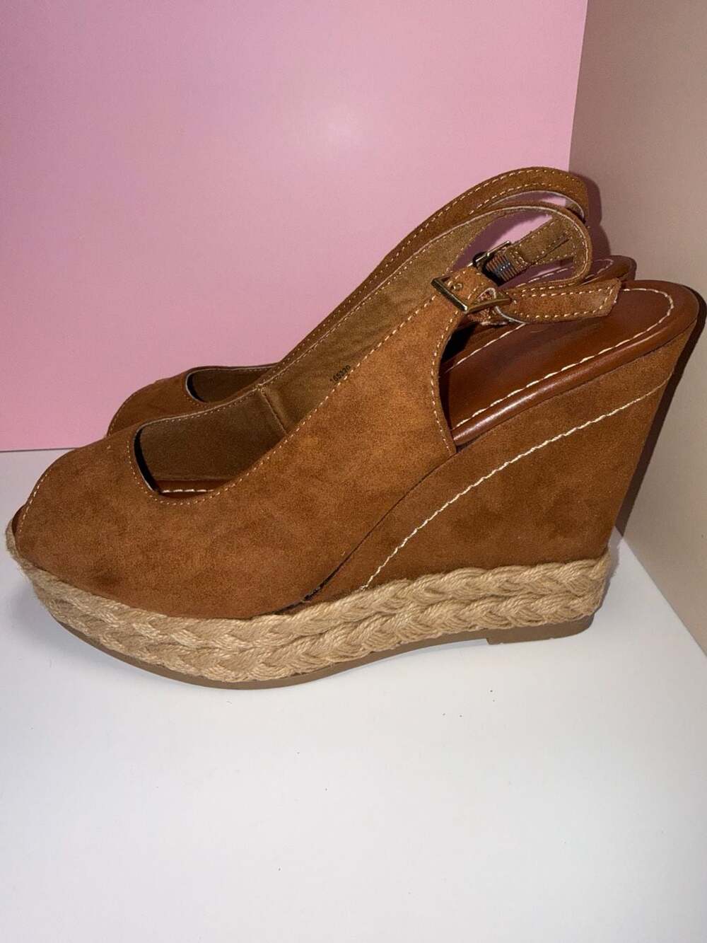 Brash Brown Suede Peep Toe Espadrille Wedge Sandals Size 9.5